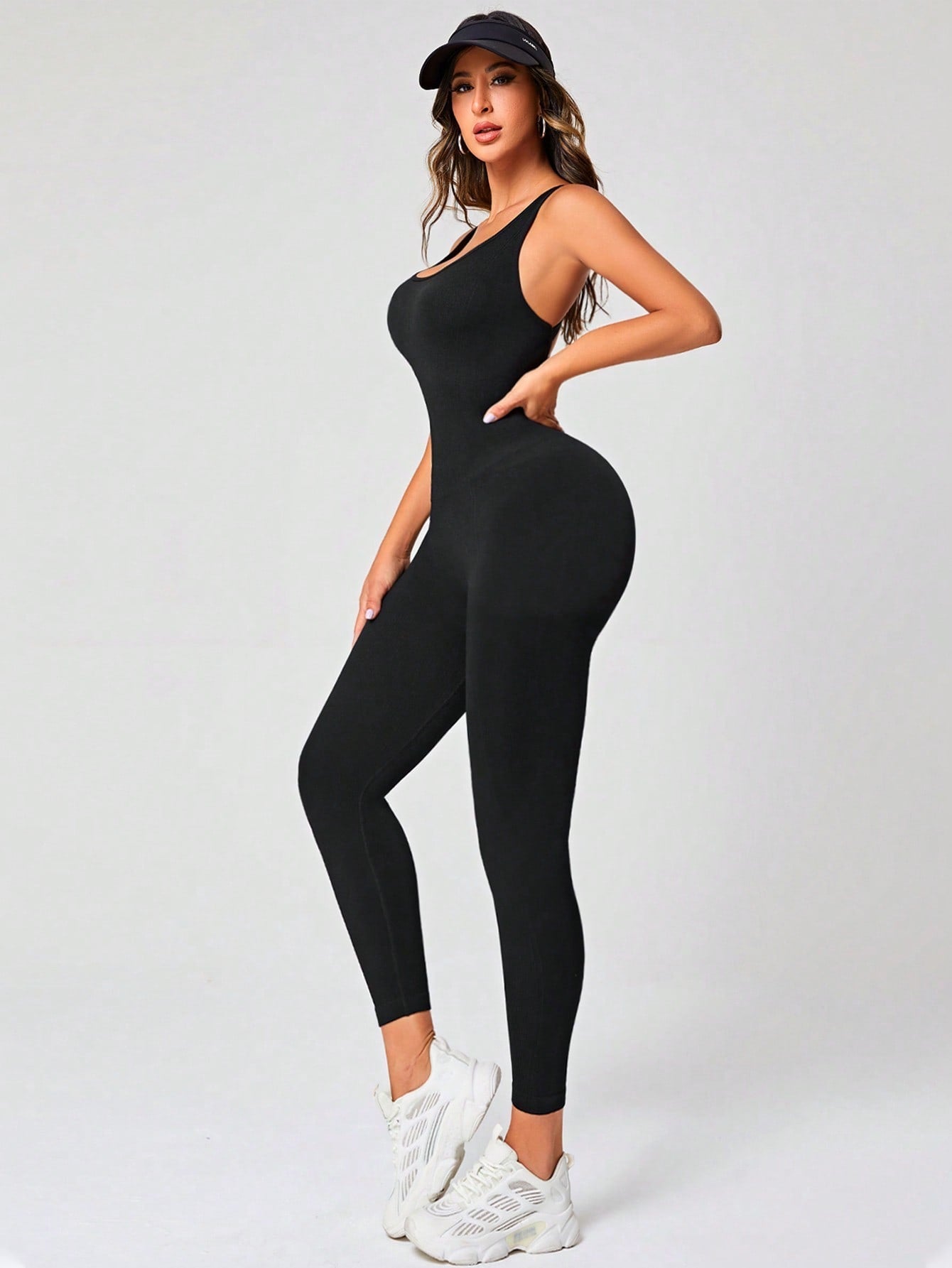 Crisscross Backless Solid Sports Jumpsuit