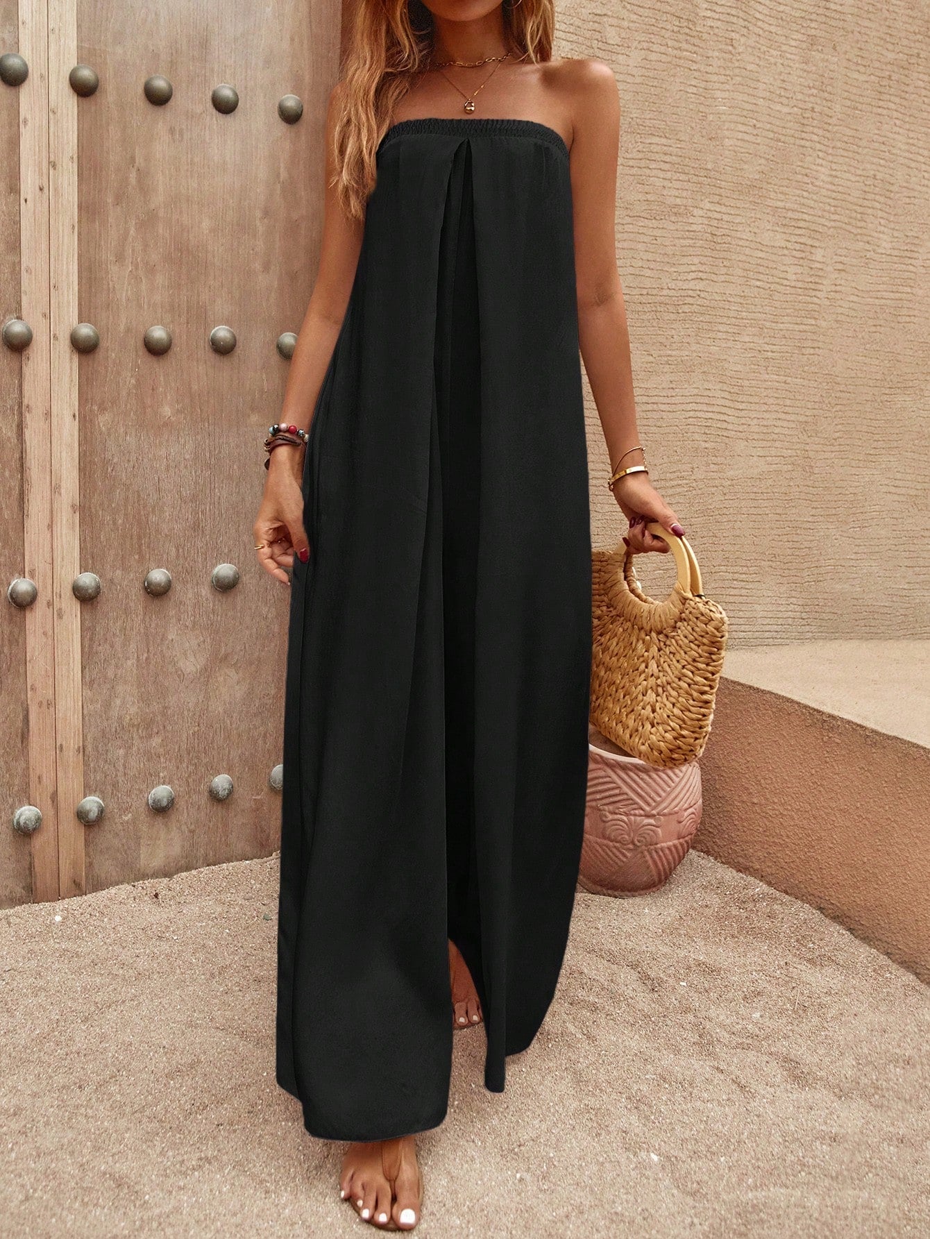 LUNE Solid Wide Leg Tube Jumpsuit