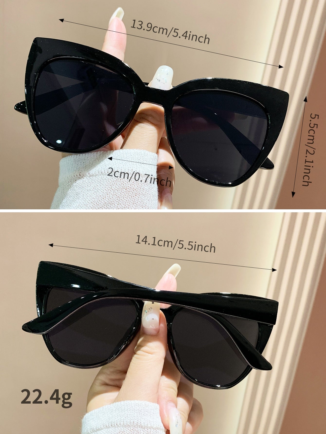 1pc Plastic Frame Cat Eye Shaped Black Fashionable Beach Sun Protection Sunglasses-The Perfect Travel Accessory for Women