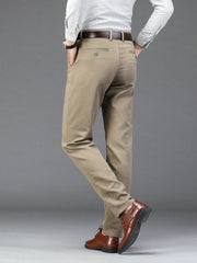 Men Solid Slant Pocket Straight Leg Suit Pants Without Belt