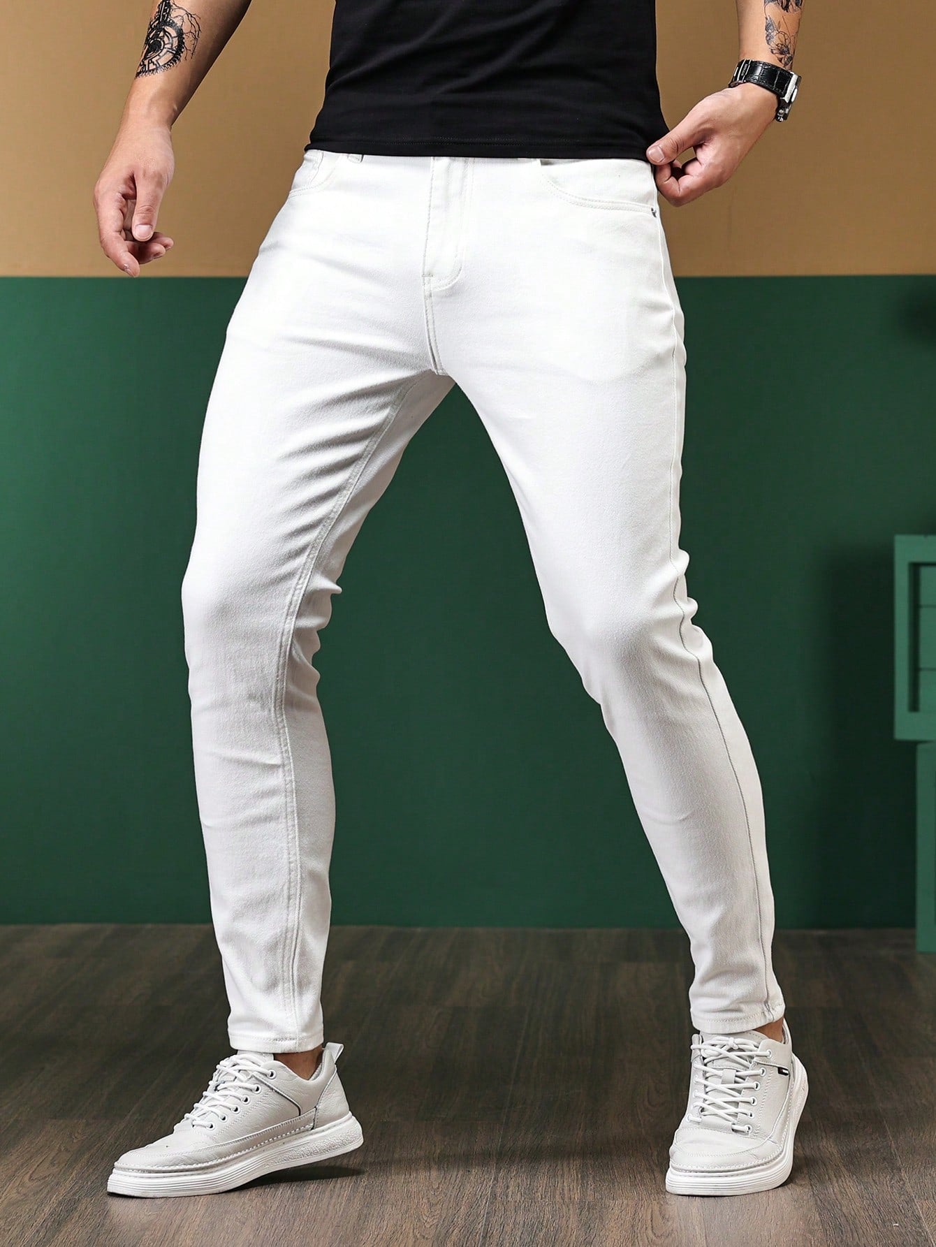 Manfinity Homme Men Contrast Stitch Skinny Jeans