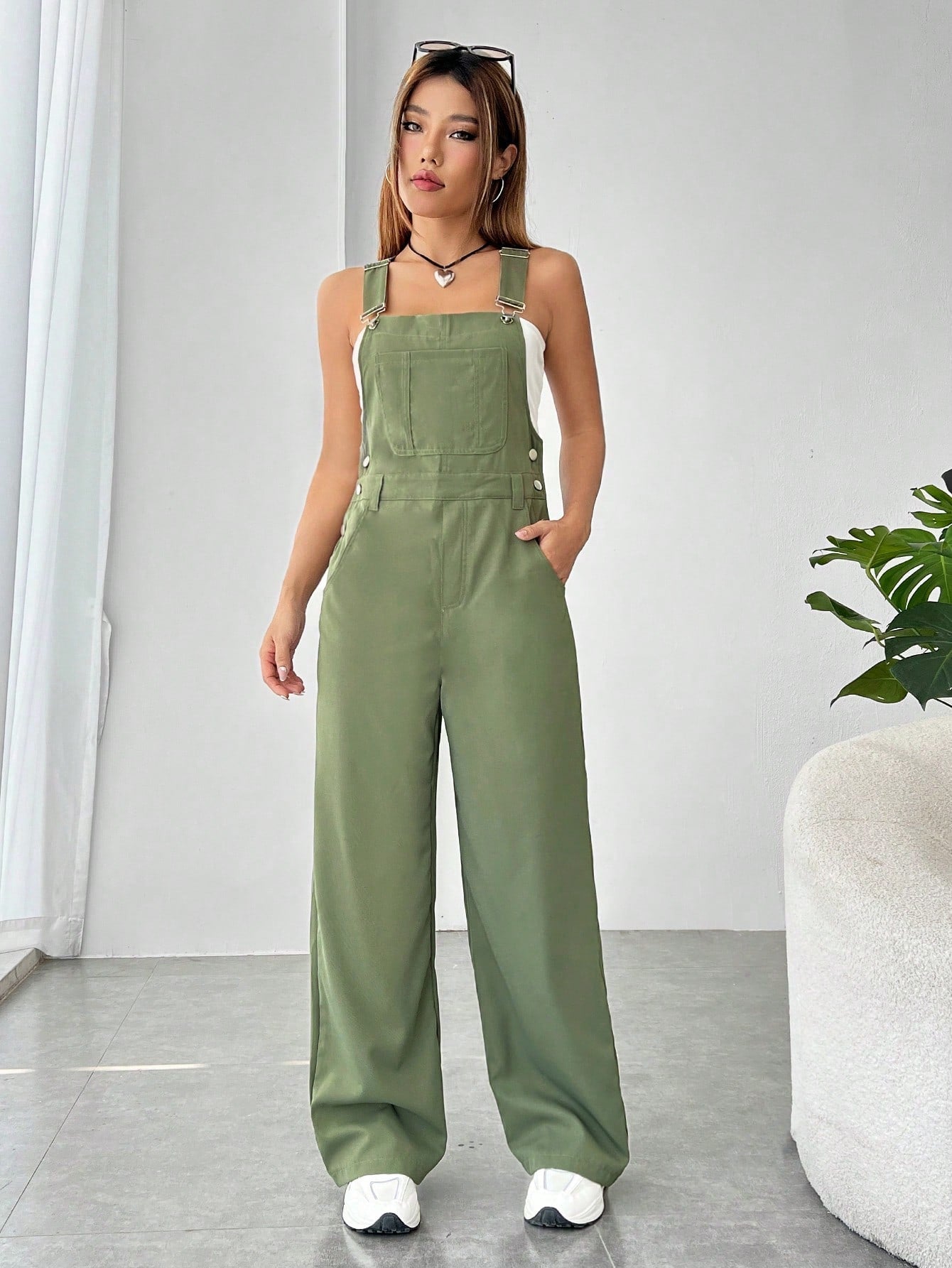 EZwear Solid Pocket Front Overall Jumpsuit Without Tube Top