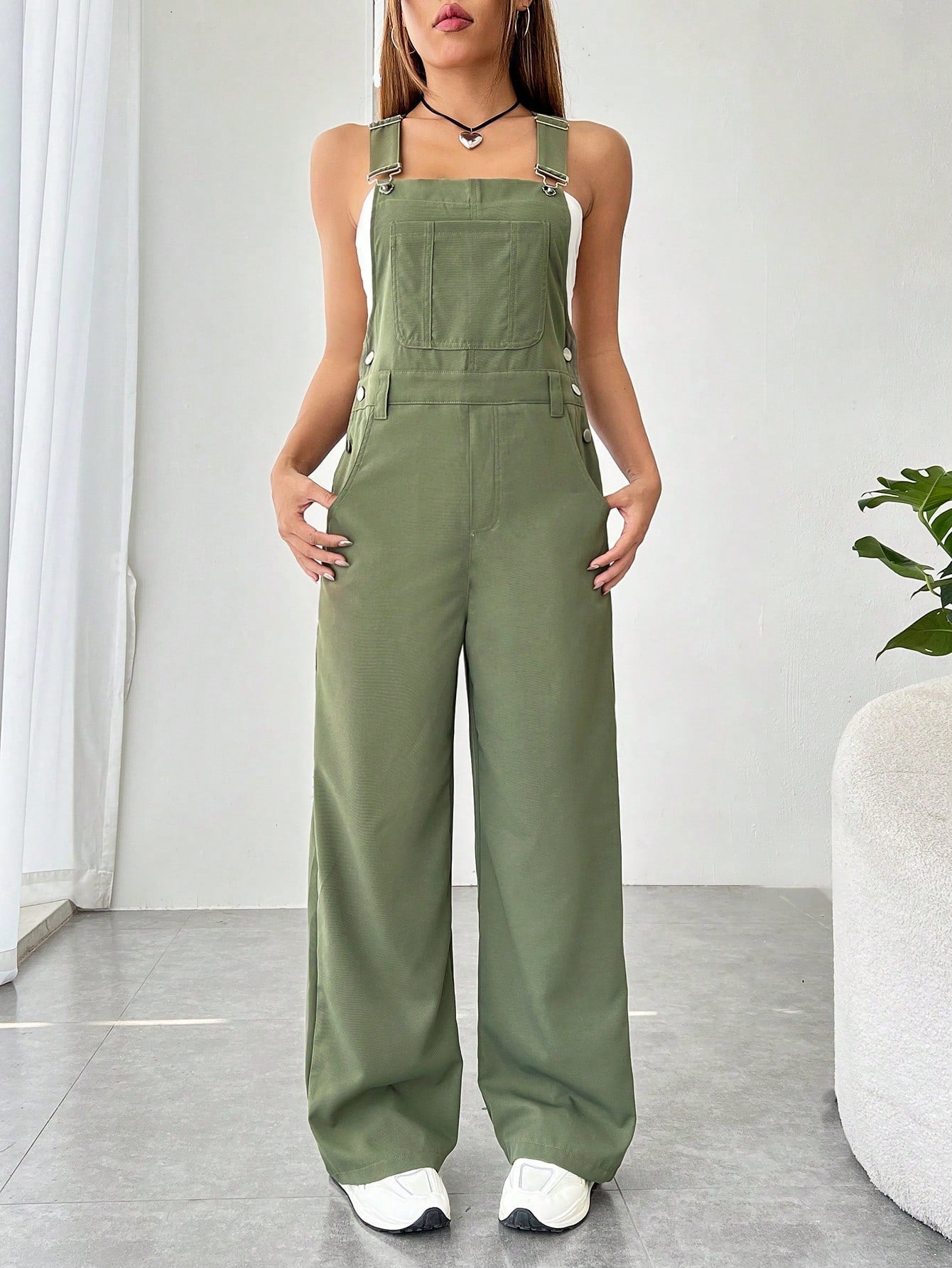 EZwear Solid Pocket Front Overall Jumpsuit Without Tube Top