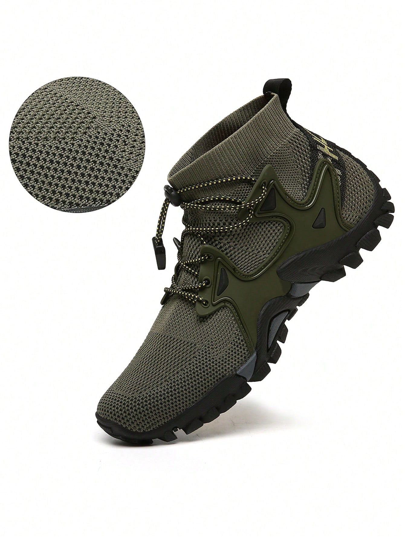 Men's High-top Hiking Shoes With Front Drawstring Closure, Sports Shoes