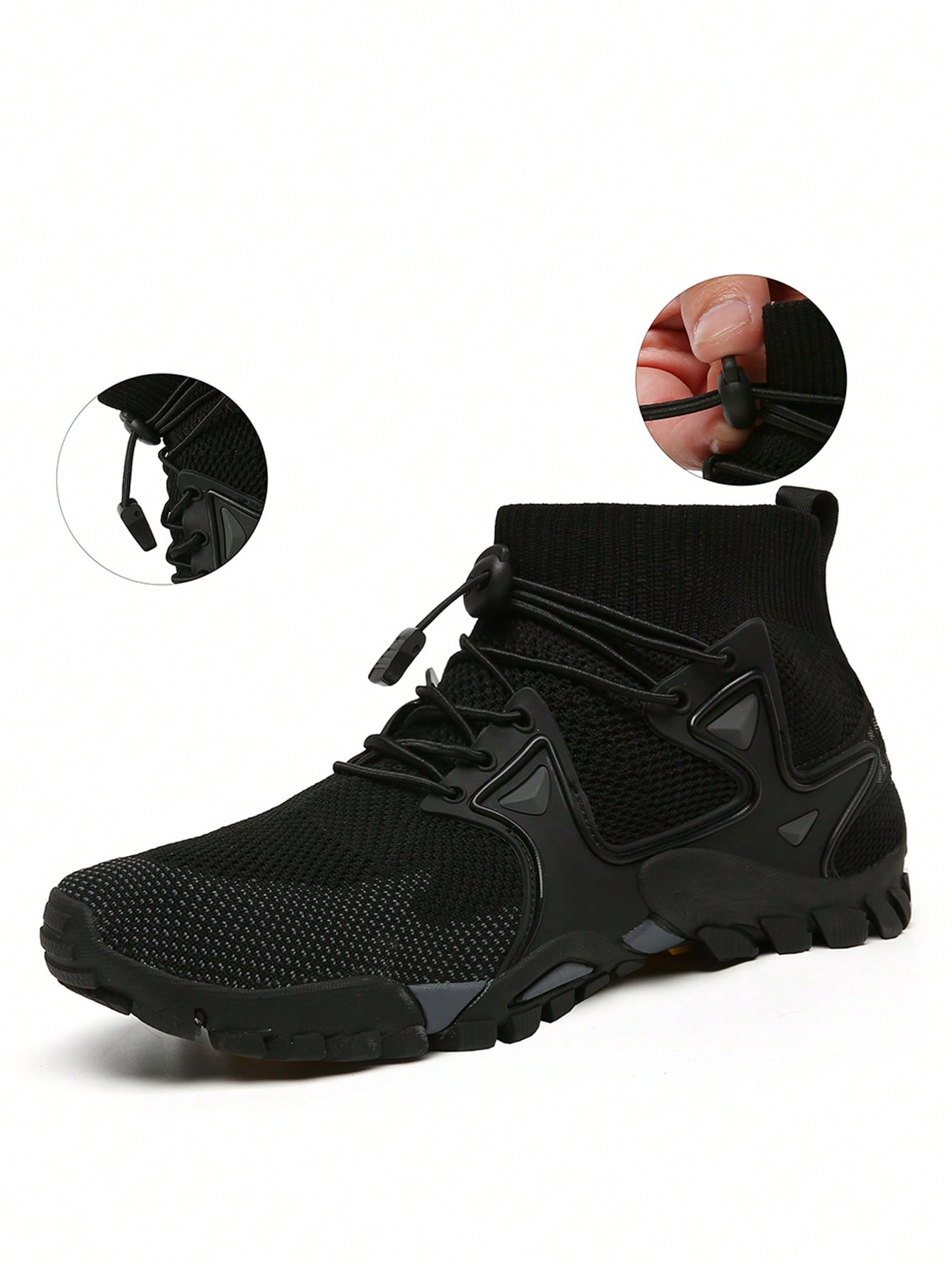 Men's High-top Hiking Shoes With Front Drawstring Closure, Sports Shoes