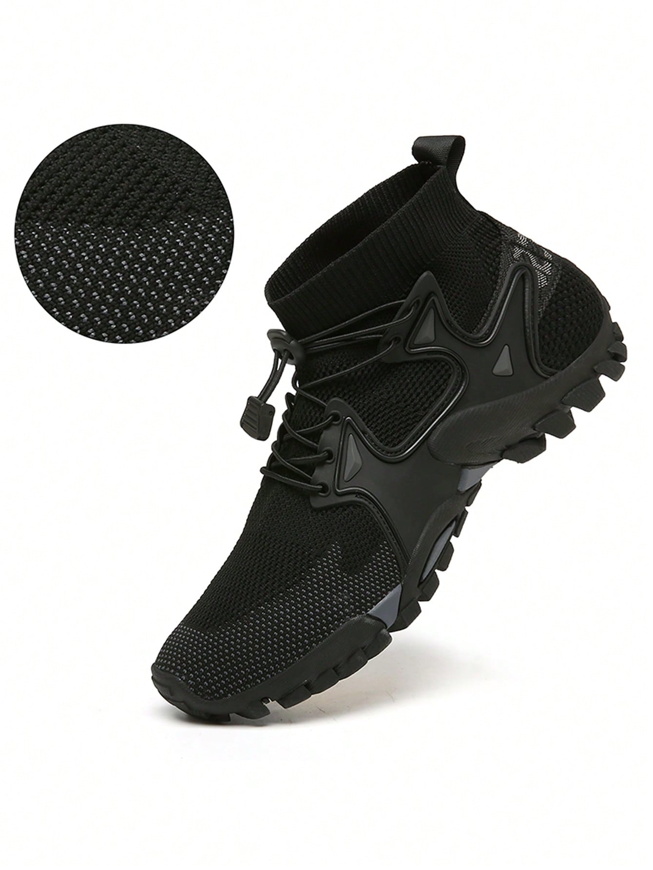 Men's High-top Hiking Shoes With Front Drawstring Closure, Sports Shoes