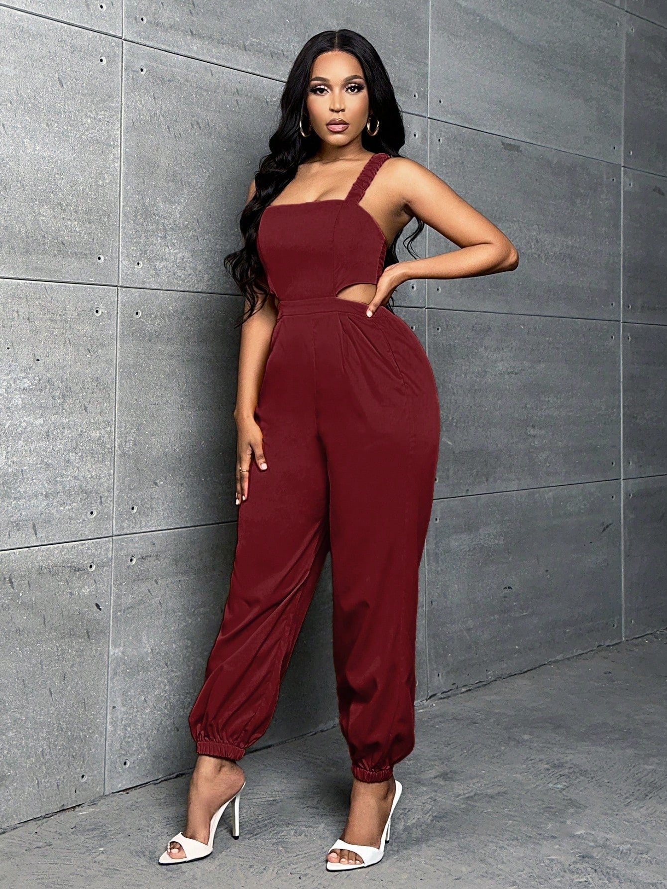 Slayr Solid Slant Pocket Cut Out Waist Cami Jumpsuit