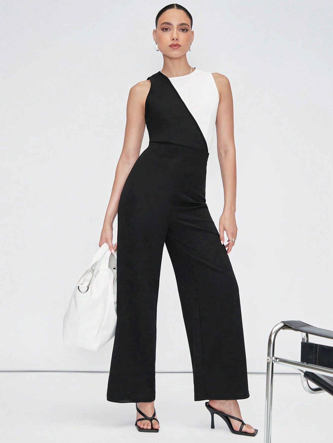 BIZwear Two Tone Wide Leg Jumpsuit Without Belt Workwear