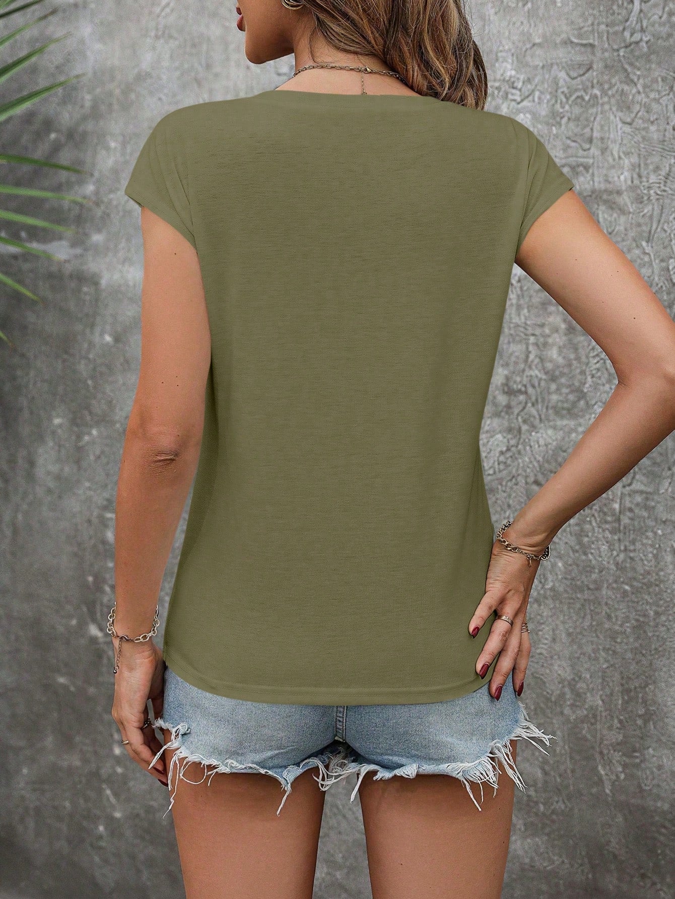 VCAY Solid Batwing Sleeve Tee