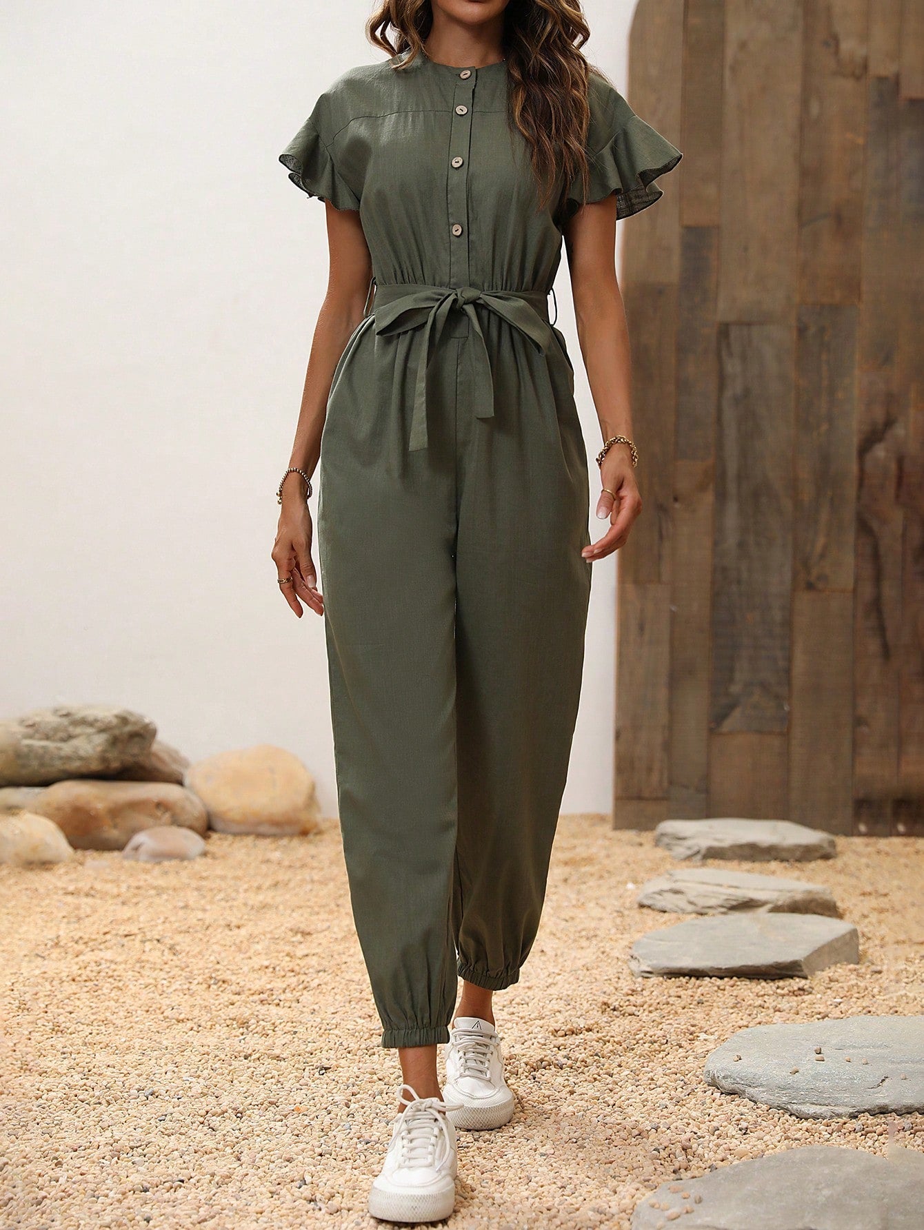 Essnce Butterfly Sleeve Belted Jumpsuit