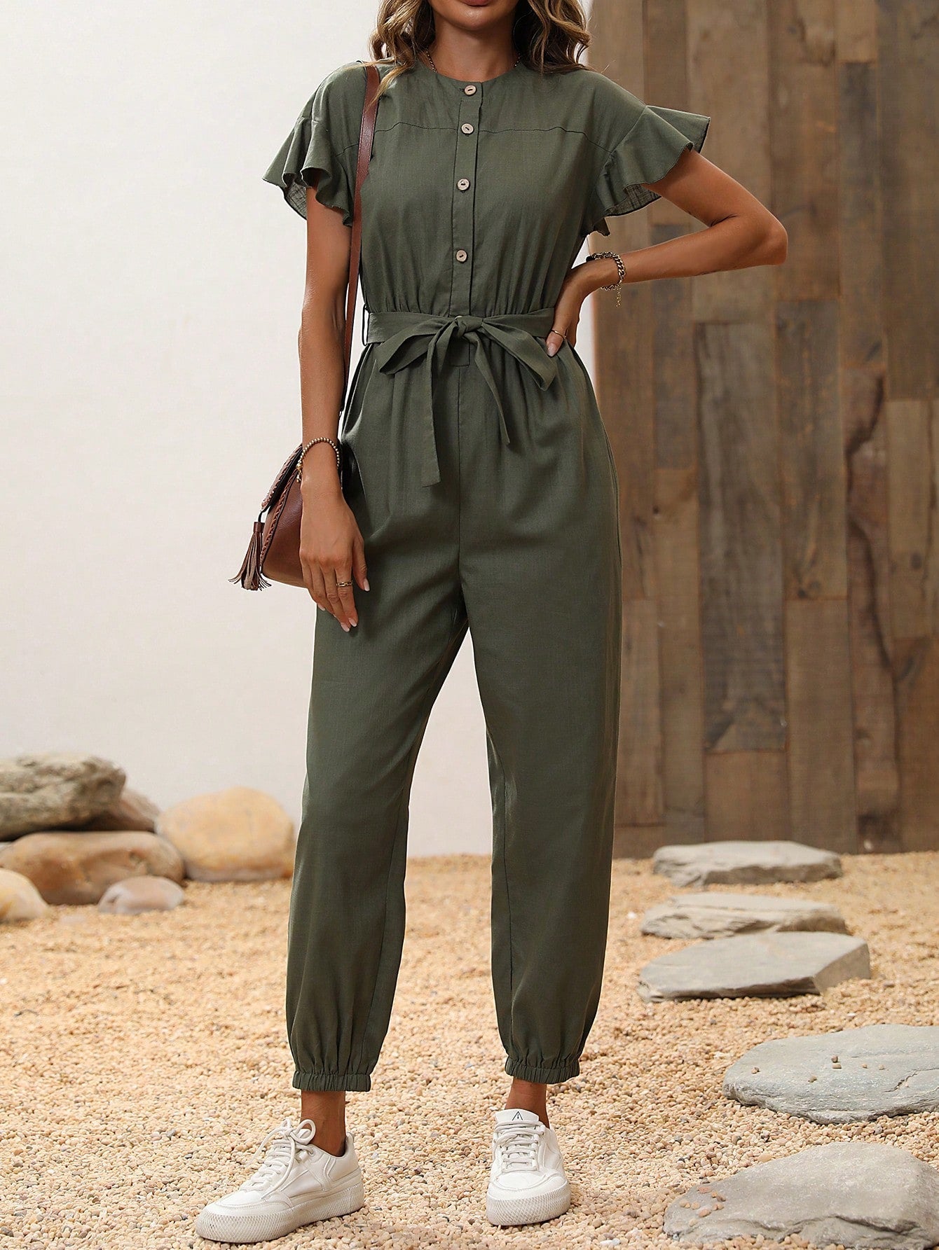 Essnce Butterfly Sleeve Belted Jumpsuit