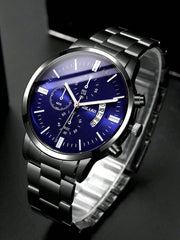 2pcs Men's Stainless Steel Strap Quartz Watch