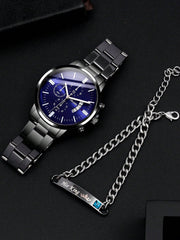 2pcs Men's Stainless Steel Strap Quartz Watch