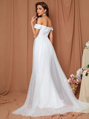 LOVE&LEMONADE Off Shoulder Split Thigh Sequin Wedding Dress