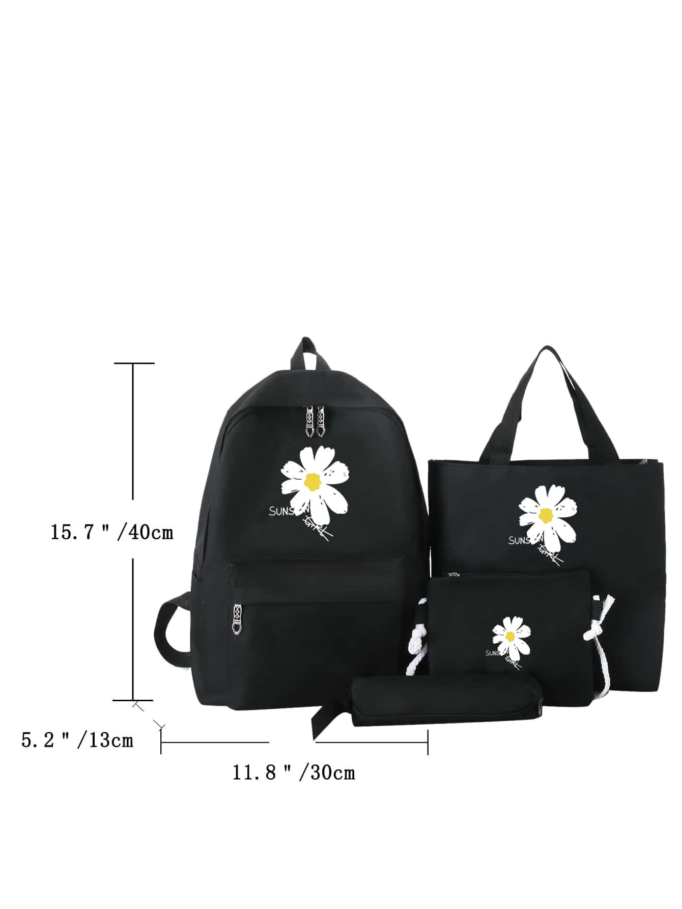 Daisy Print Four-Piece Preppy Backpack