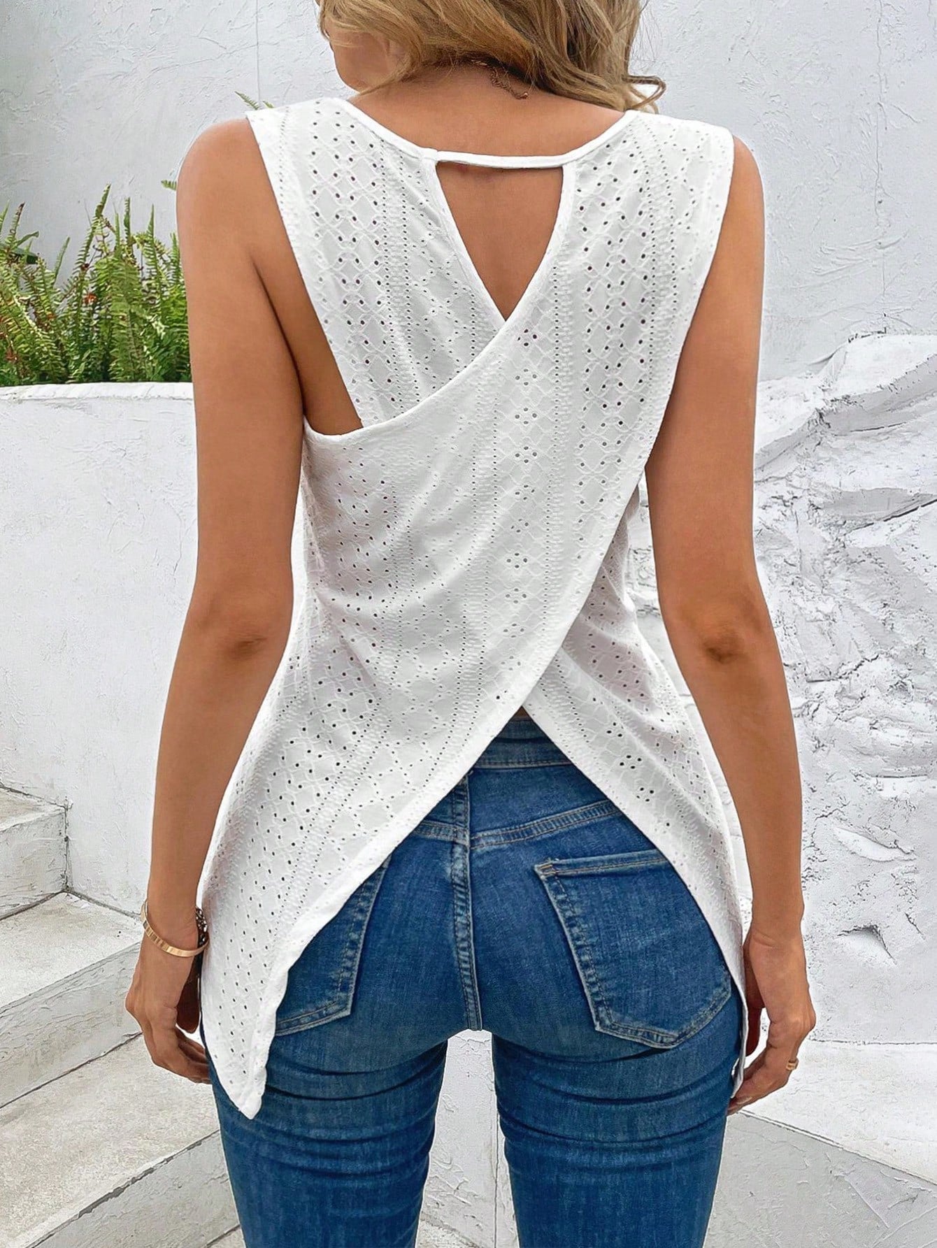 VCAY Cut Out Wrap Cross Wrap Back Asymmetrical Hem Tank Top