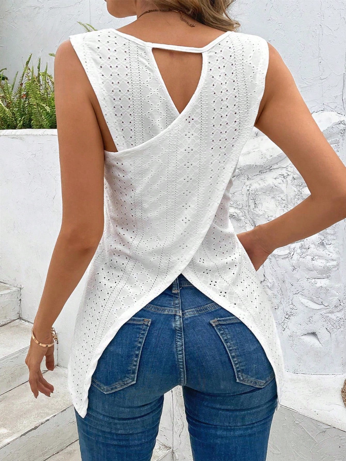 VCAY Cut Out Wrap Cross Wrap Back Asymmetrical Hem Tank Top