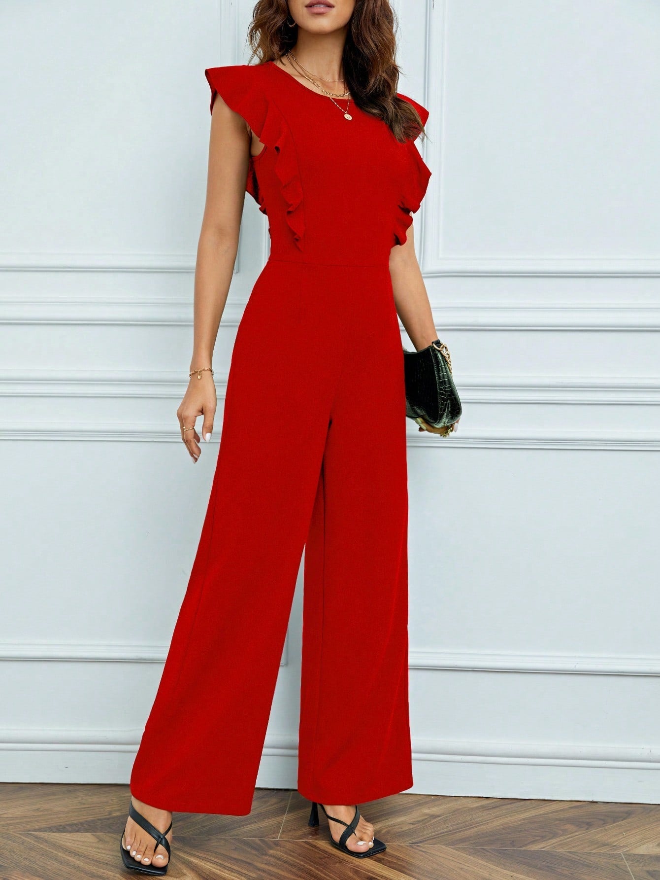 Tall Ruffle Trim Keyhole Back Jumpsuit