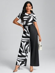 Clasi Brush Print Belted Wide Leg Jumpsuit