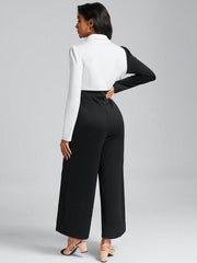 Clasi Two Tone Shawl Collar Wide Leg Jumpsuit