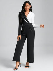 Clasi Two Tone Shawl Collar Wide Leg Jumpsuit