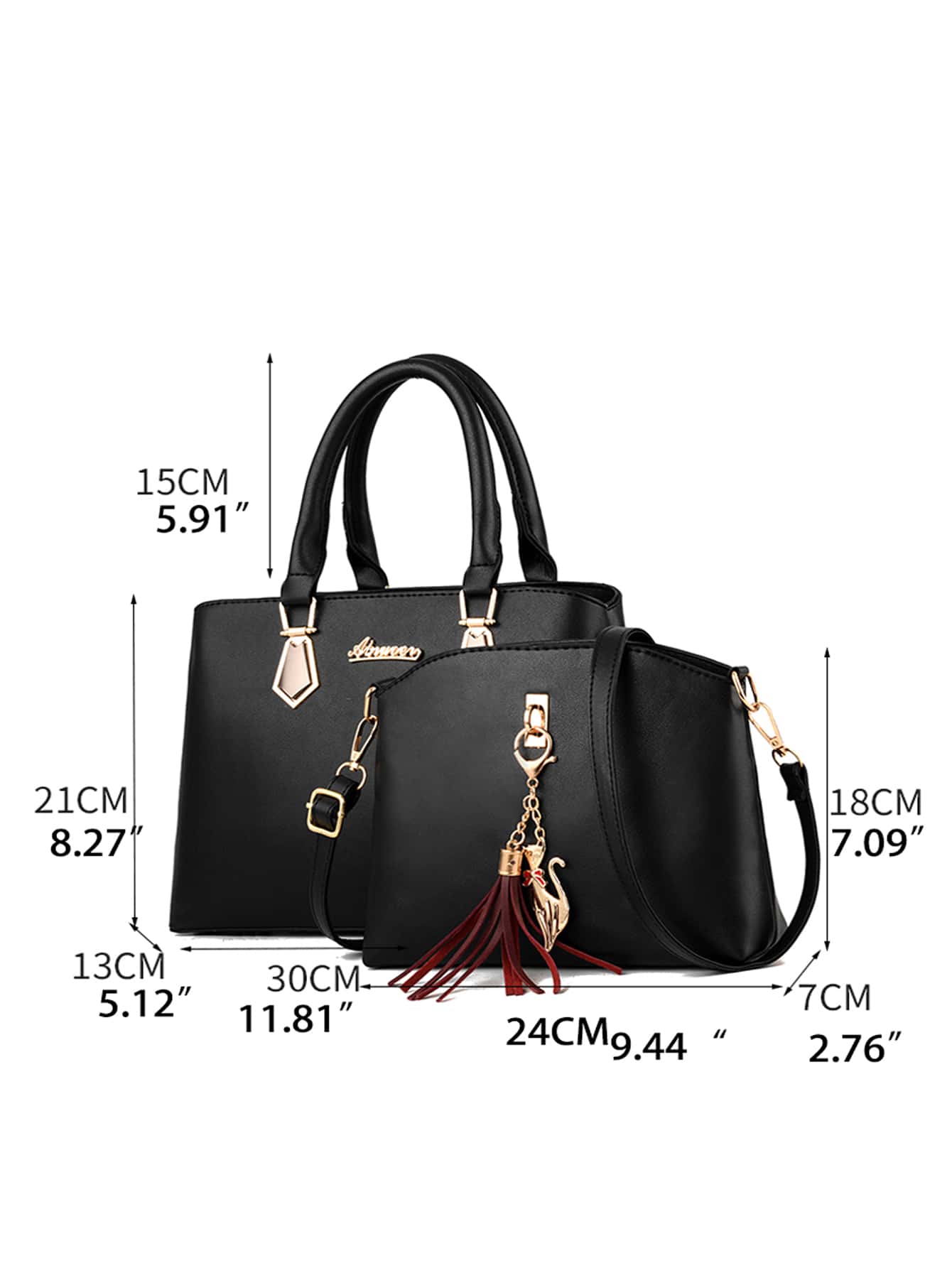 2pcs/set Women's Large Capacity Handbag With Decorative Pendant, Shoulder Crossbody Bag