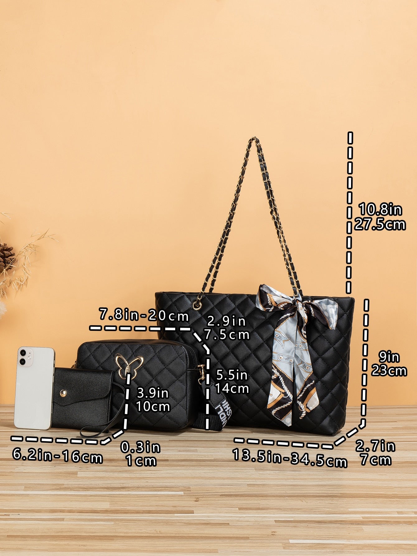 3pcs Elegant Ladies' Handbag Accessory Silk Scarf Set, PU leather bag set/Commuter Bag for Work & Office