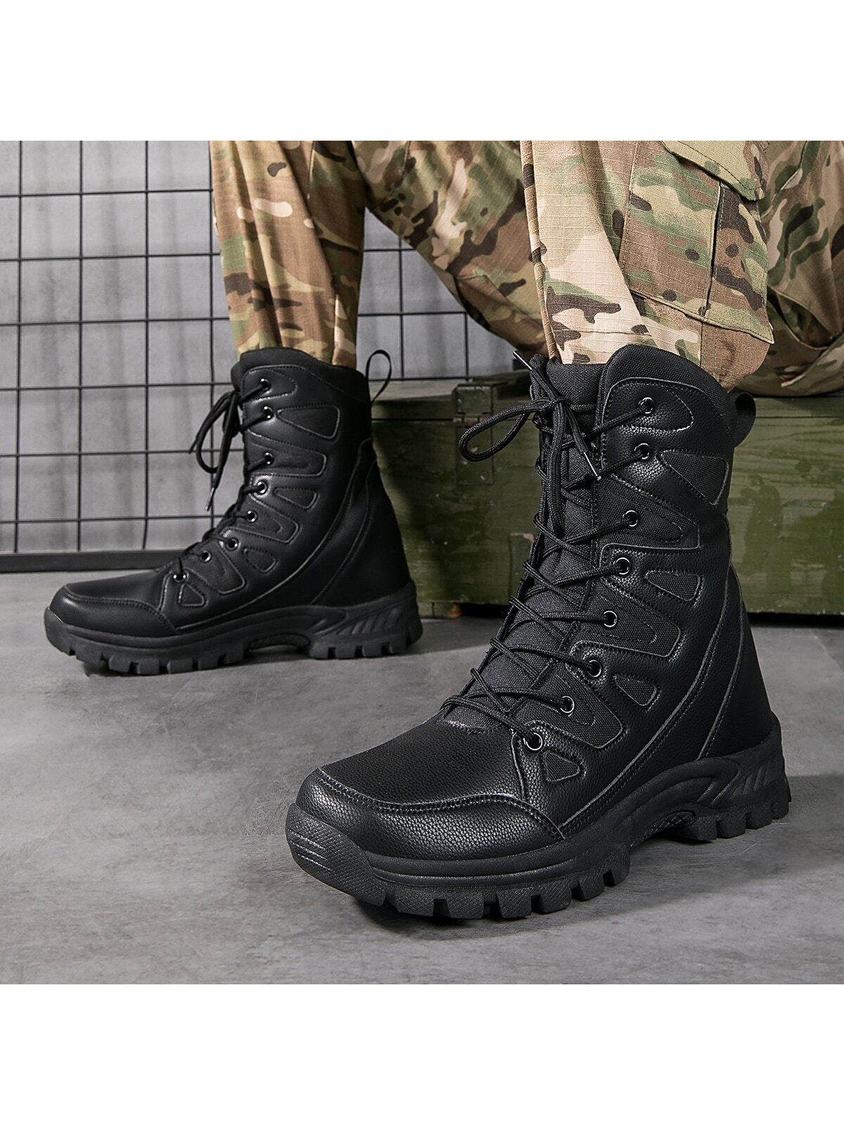 High-top Tactical Training Boots Outdoor Hiking Boots Unisex Anti-slip & Wear-resistant Field Sports Shoes, Plus Size 45-47 Men's Work Boots Security Shoes