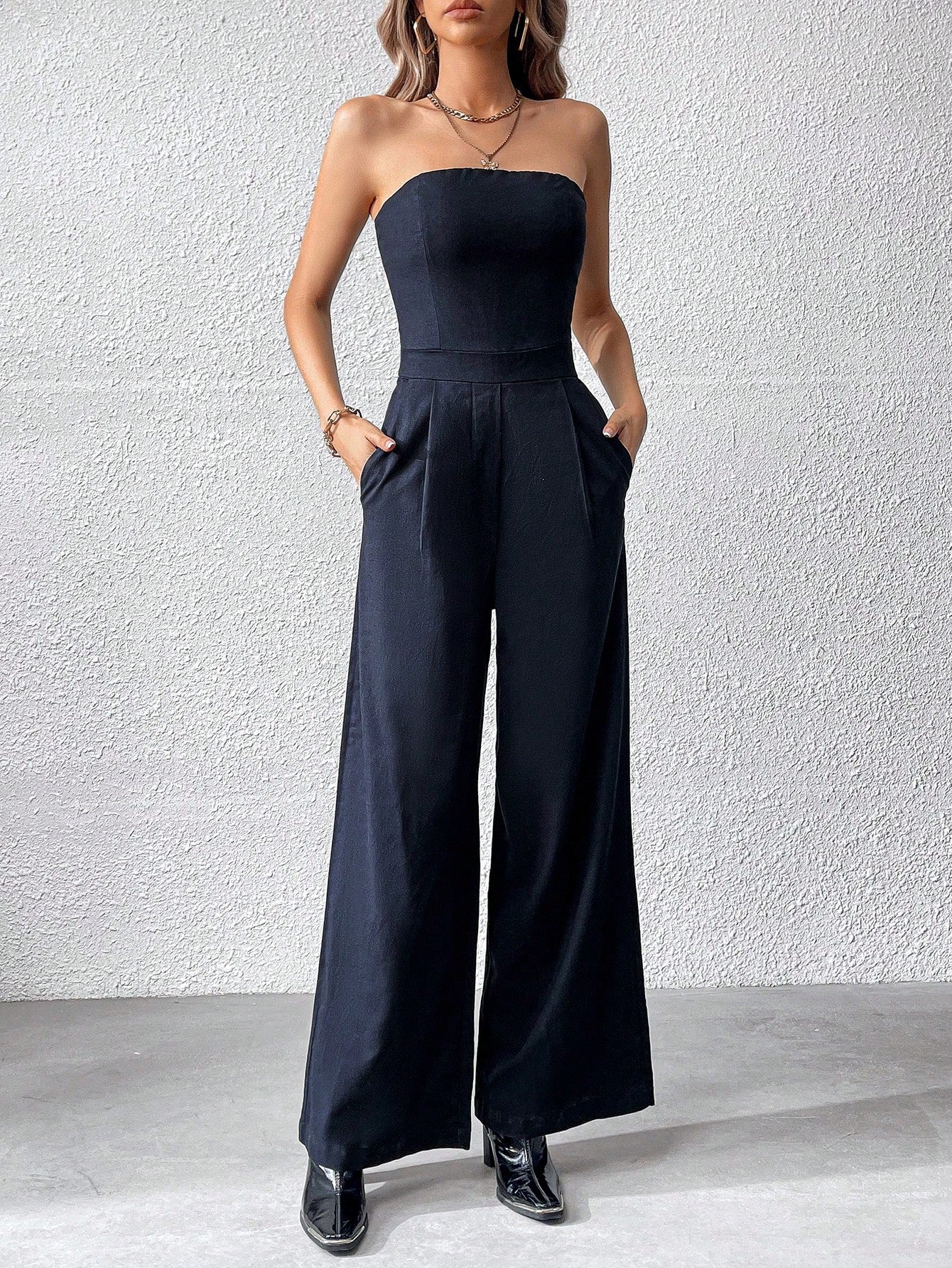 Solid Wide Leg Tube Jumpsuit