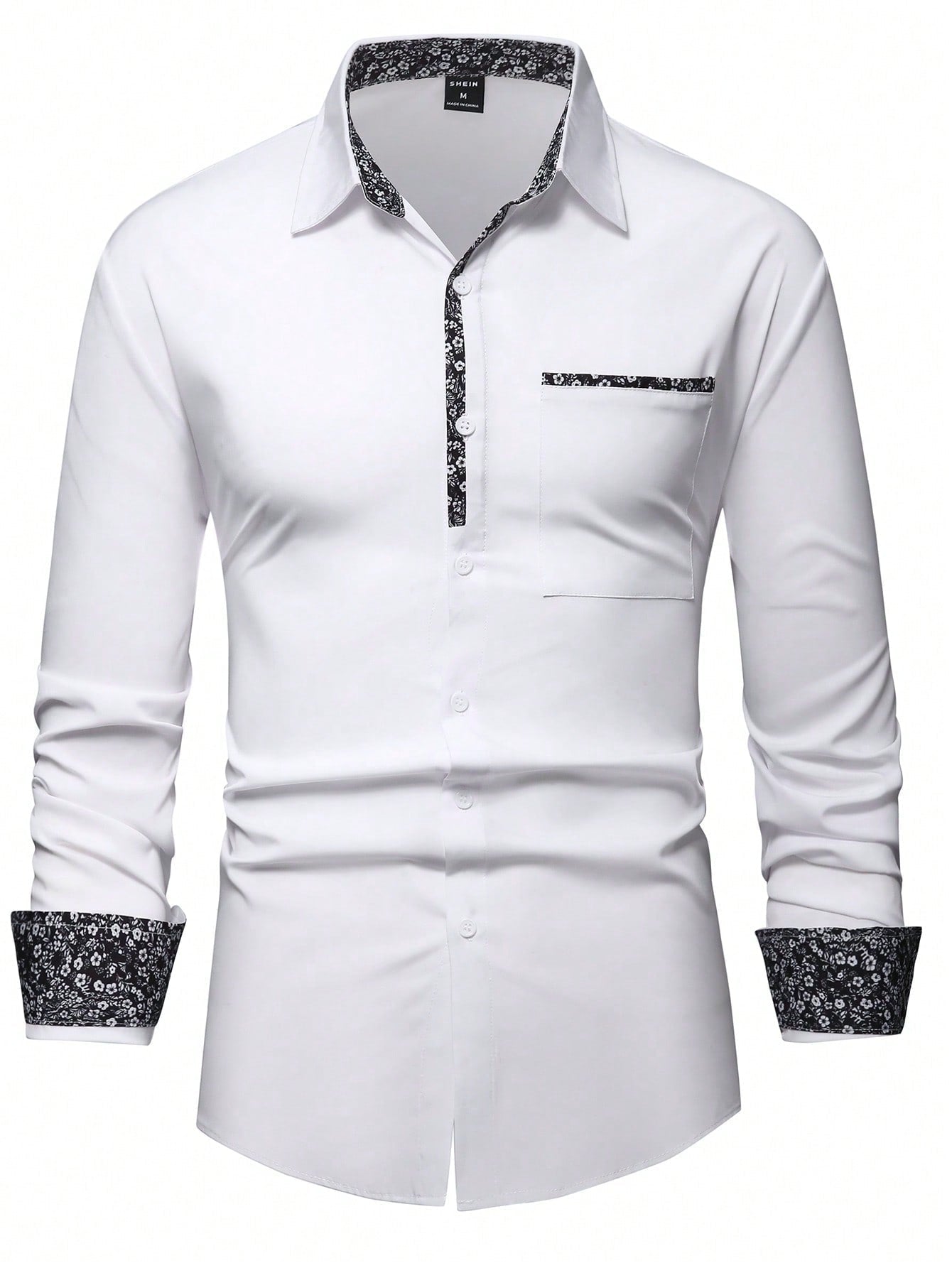 Manfinity Mode Men's Long Sleeve Shirt With Patchwork Small Floral Pattern