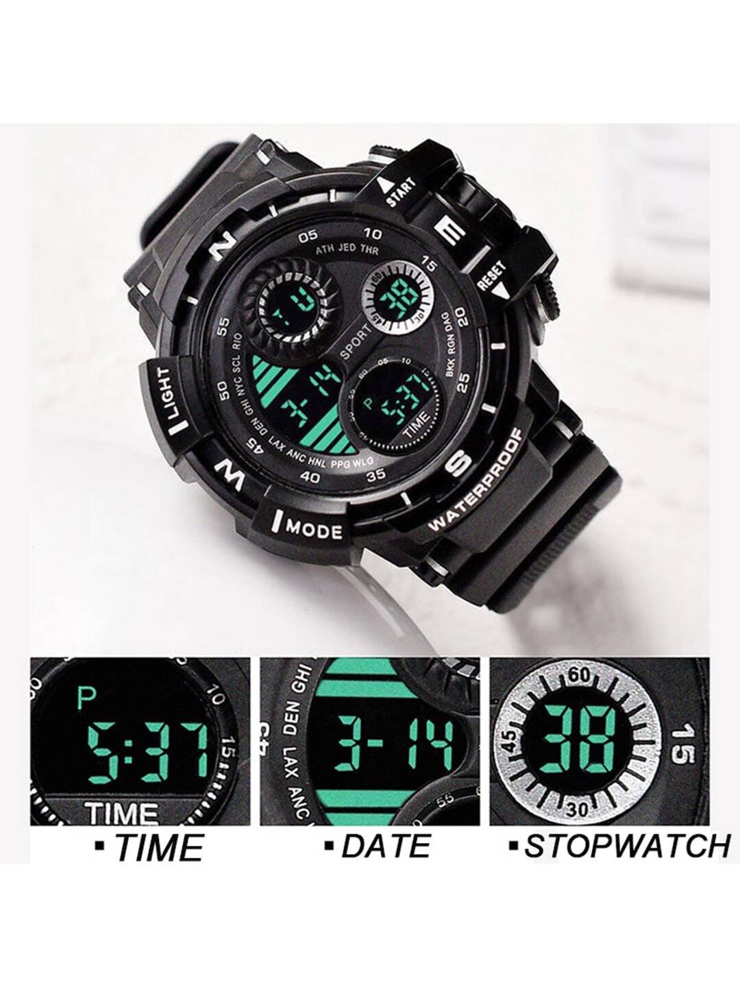 1pc Men's Sports Led Electronic Wristwatch With Calendar, Alarm, Shock Resistance, With Gift Box