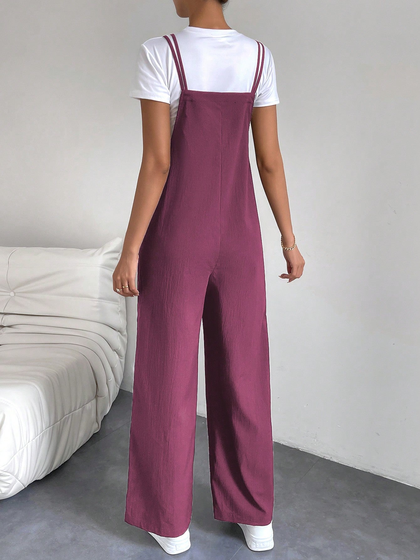 Essnce Solid Dual Pocket Overall Jumpsuit Without Tee