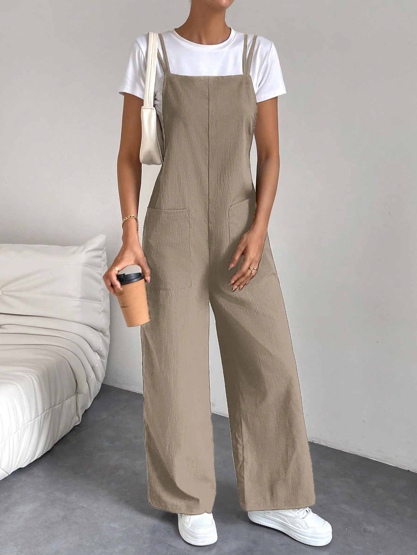 Essnce Solid Dual Pocket Overall Jumpsuit Without Tee