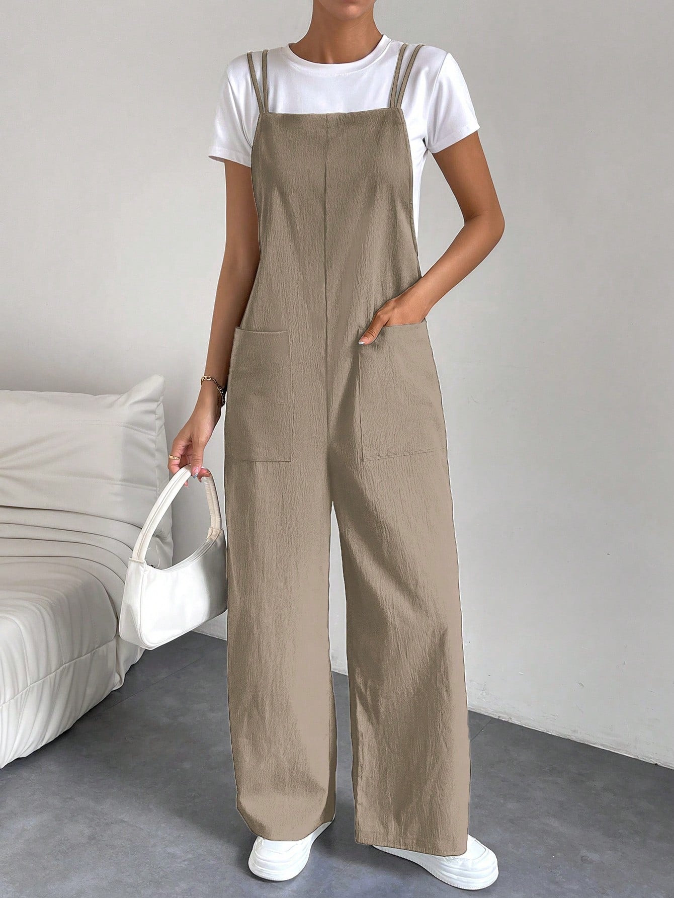 Essnce Solid Dual Pocket Overall Jumpsuit Without Tee