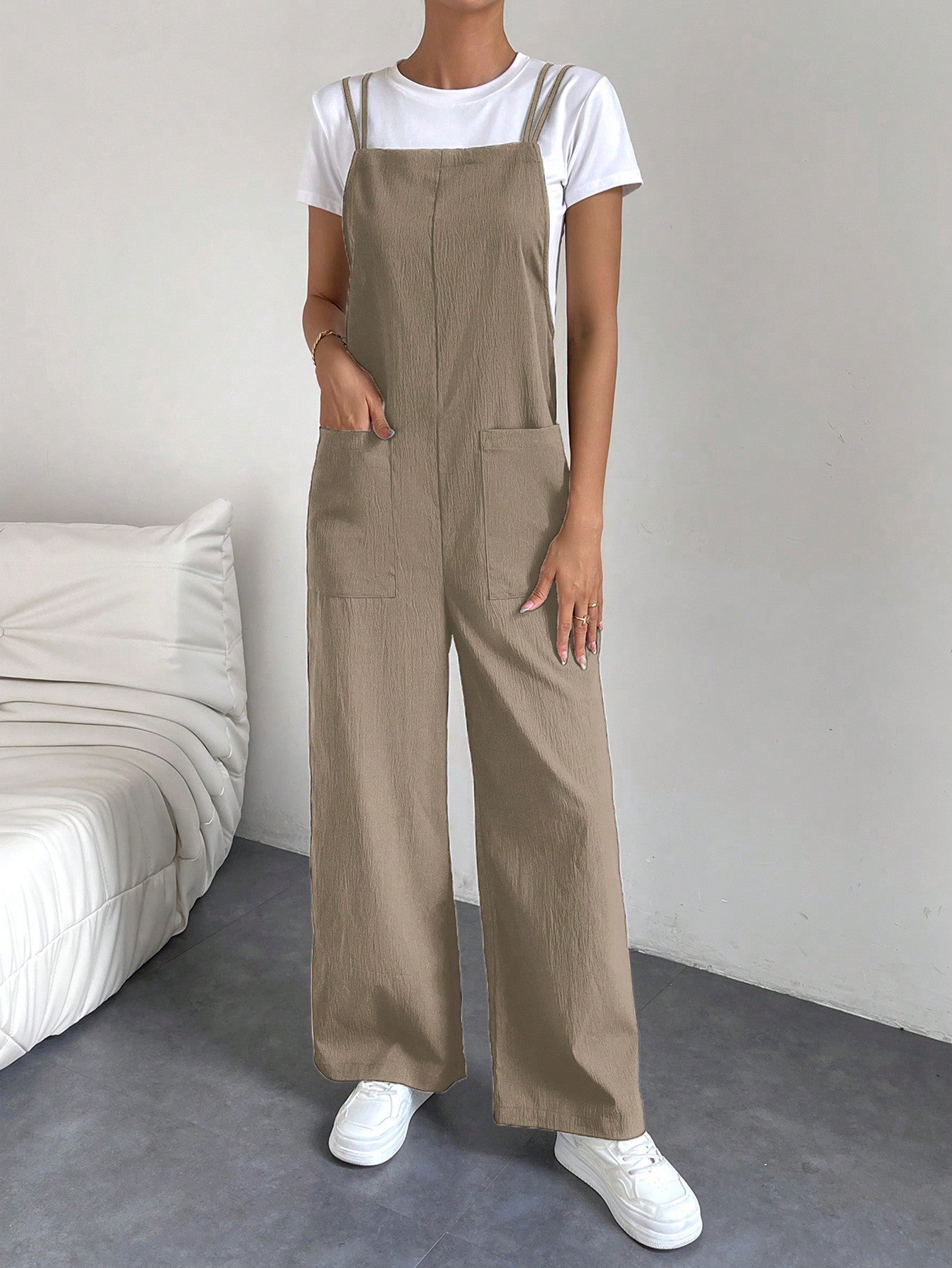 Essnce Solid Dual Pocket Overall Jumpsuit Without Tee