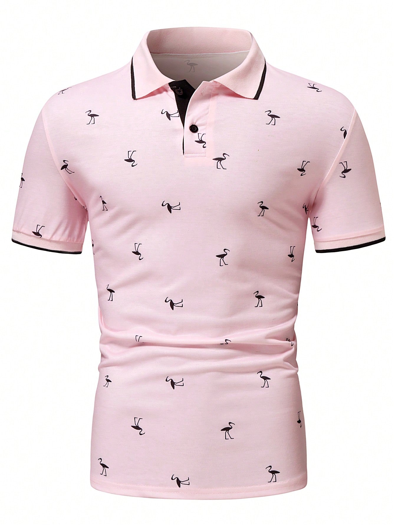 Manfinity RSRT Men Flamingo Print Contrast Trim Polo Shirt