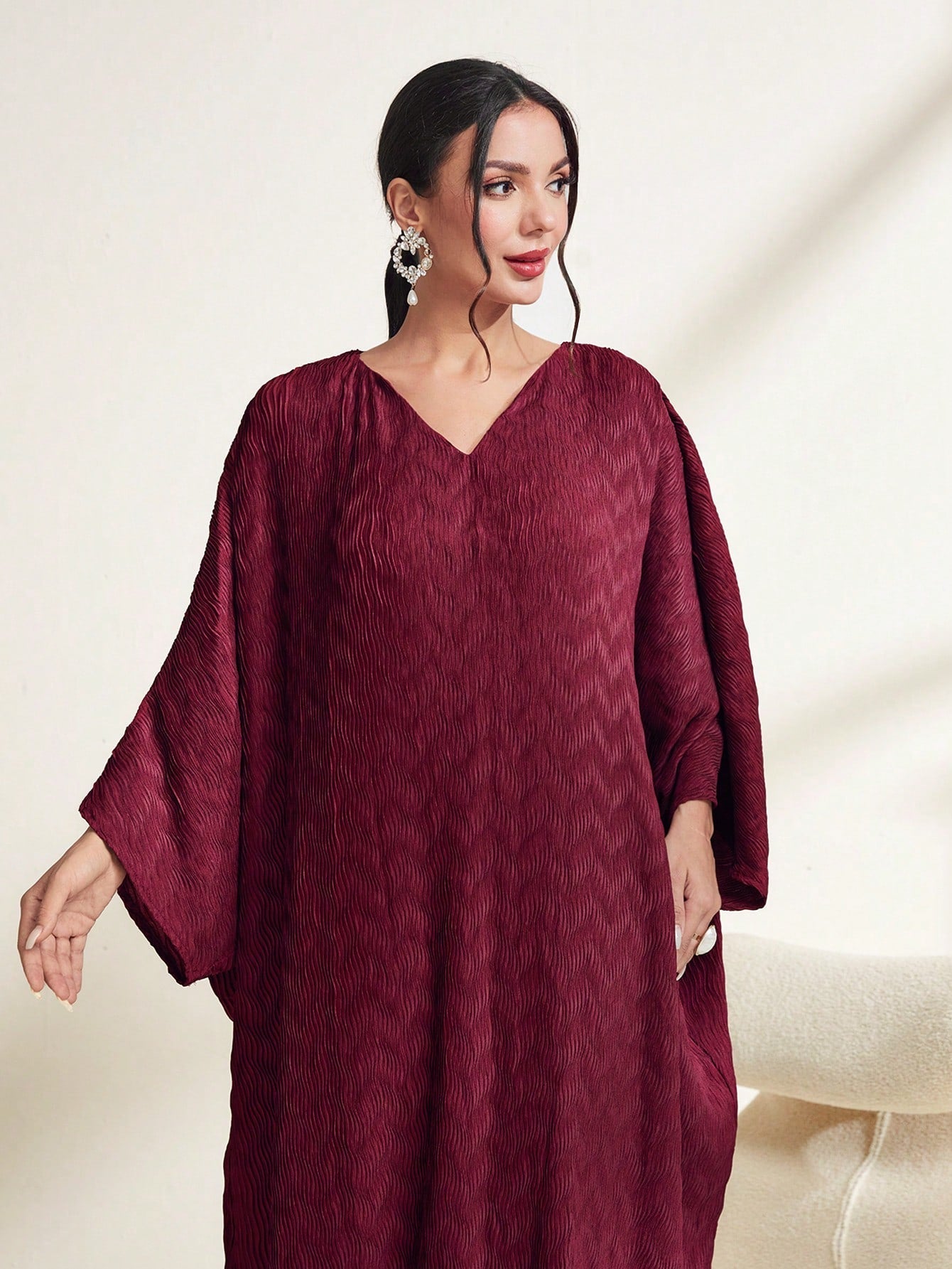 Najma Solid Batwing Sleeve Kaftan