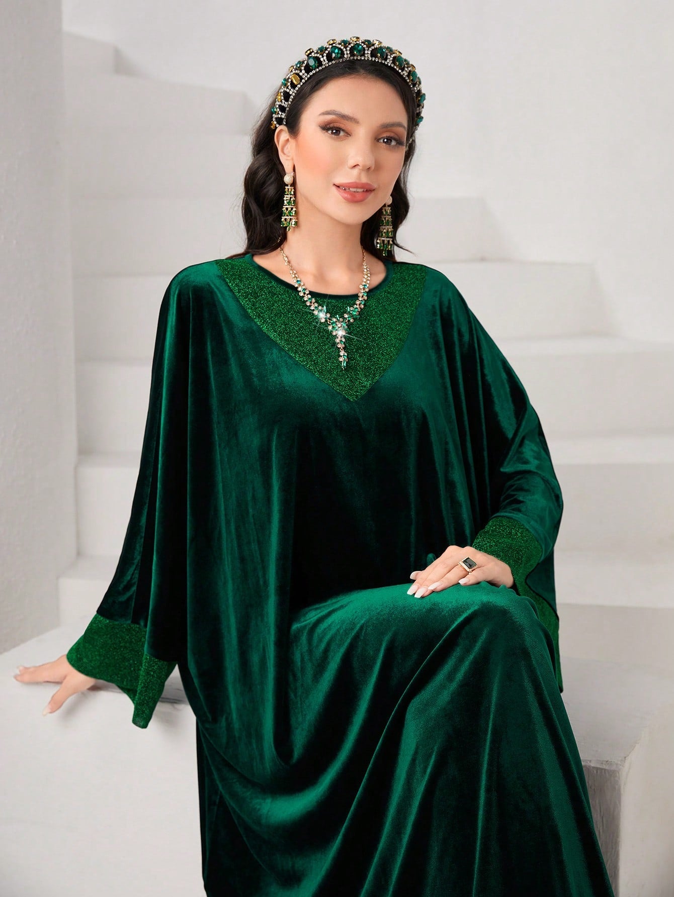 Najma Contrast Trim Batwing Sleeve Kaftan