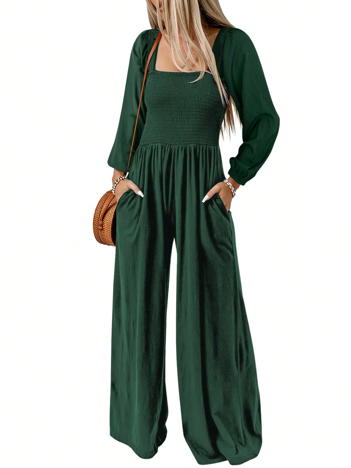 Acelitt Solid Wide Leg Jumpsuit