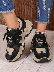 Women's Fashion Round Toe Lace-up Color-block Height Increasing Thick Sole Comfortable Campus Style Sneakers