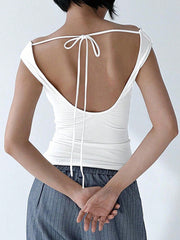 Solid Off Shoulder Ruched Tee