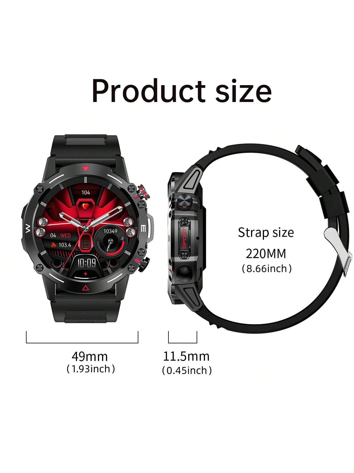 1.43-inch round full touch screen men's sports smart watch with wireless calling, step counting, sleep monitoring, 100+ sports modes, IP68 waterproof, suitable for IOS and Android phones