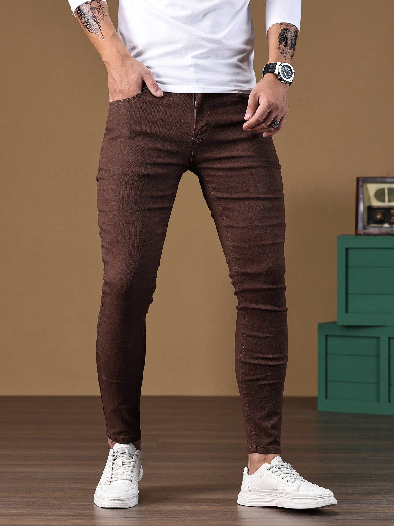 Manfinity Homme Men Contrast Stitch Skinny Jeans