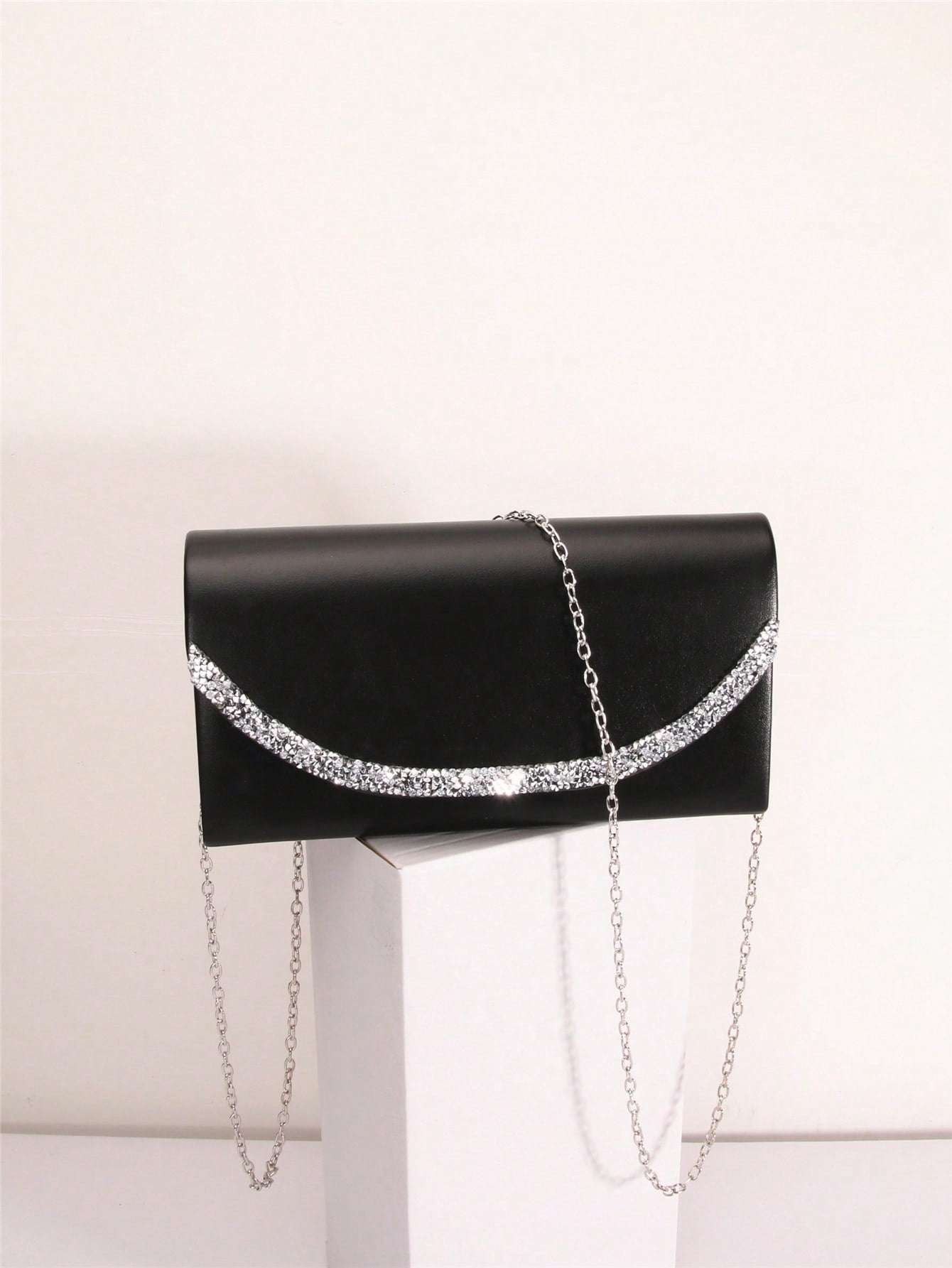 Rhinestone Decor Square Bag Metallic PU Flap Glamorous For Daily Life