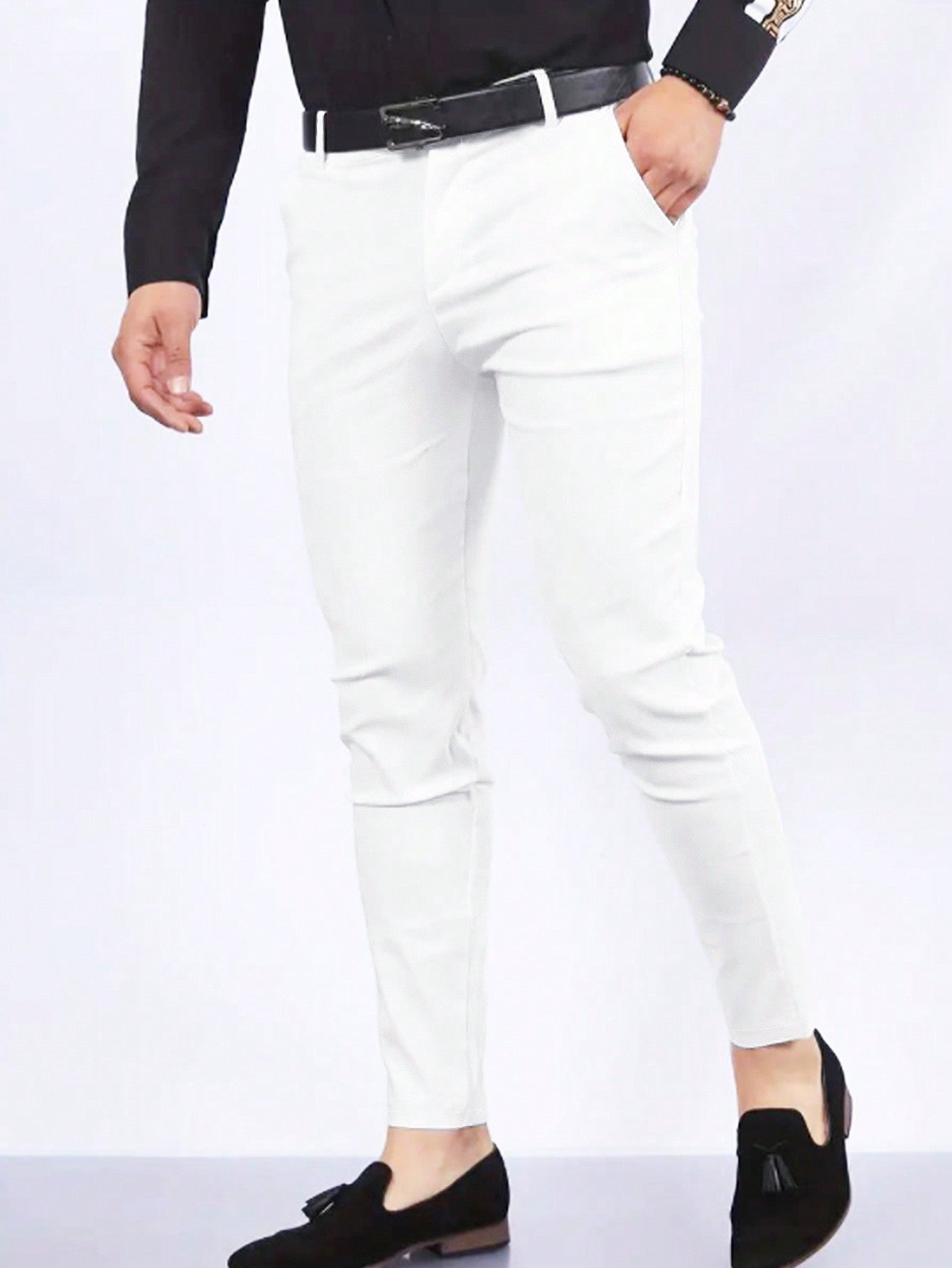 Manfinity Men's Solid Color Casual Suit Pants