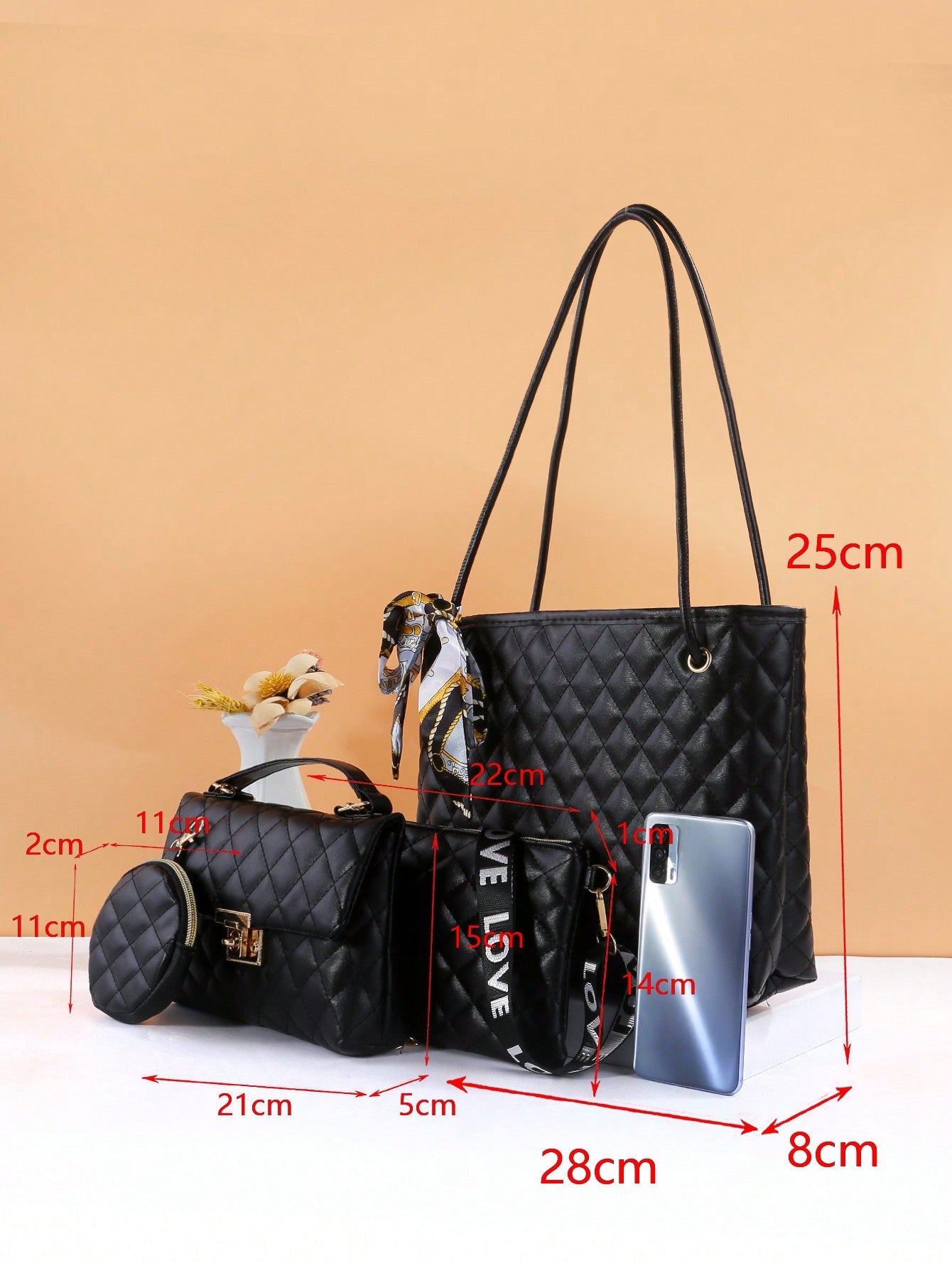 Fashionable Plaid Pattern Women'S Combination Bag