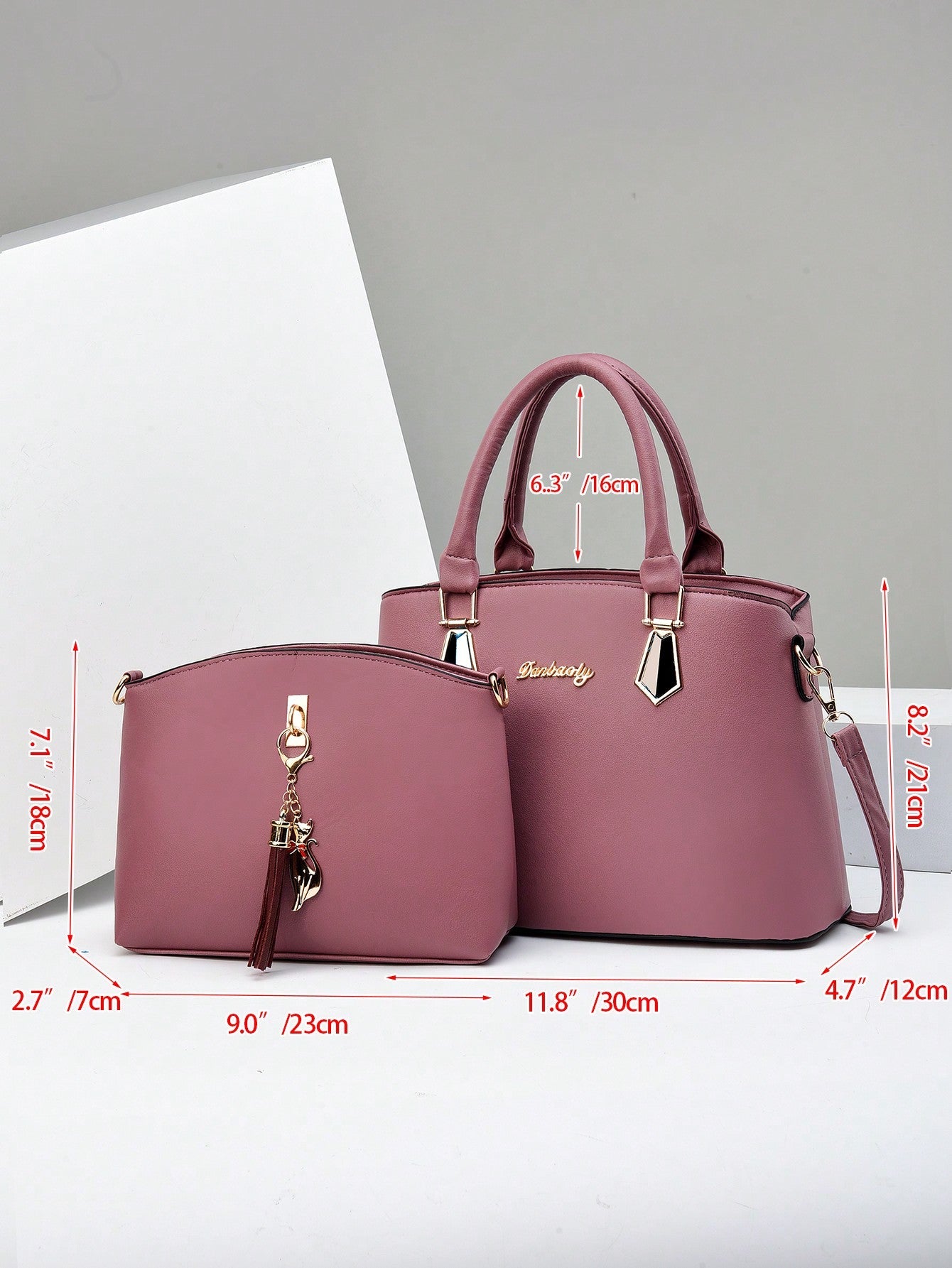 2pcs/set Women's Large Capacity Handbag With Decorative Pendant, Shoulder Crossbody Bag