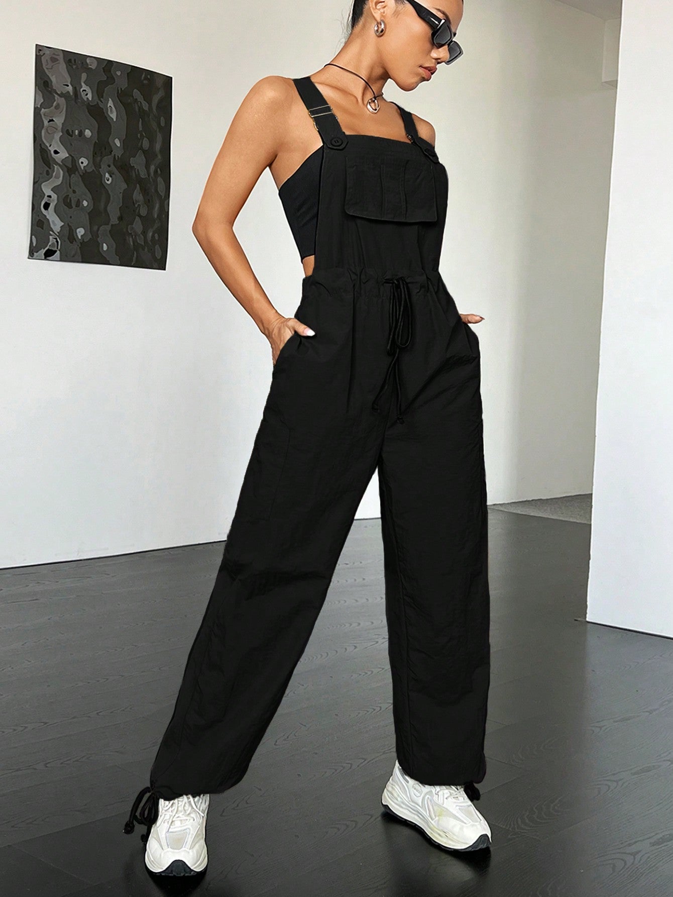 Coolane Flap Pocket Drawstring Waist Overall Jumpsuit