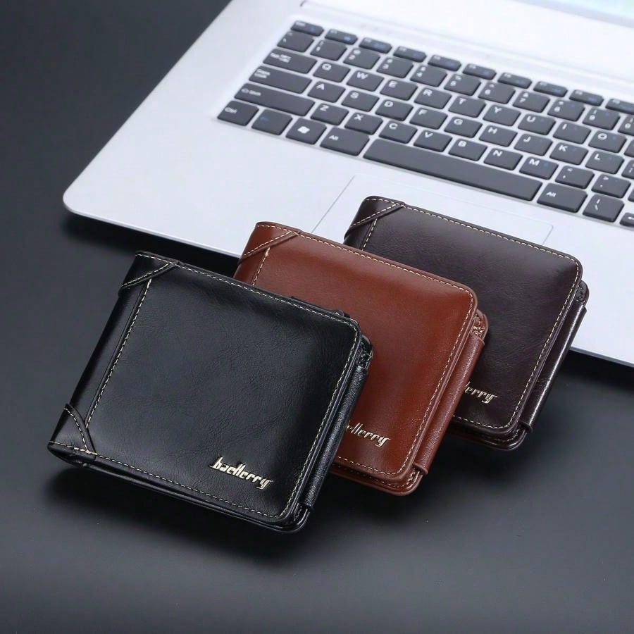 Men's Short Wallet With Multiple Card Slots, Three-folded, Zippered Coin Purse, Stylish And Slim