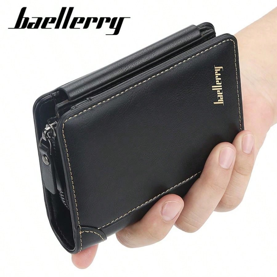 Men's Short Wallet With Multiple Card Slots, Three-folded, Zippered Coin Purse, Stylish And Slim